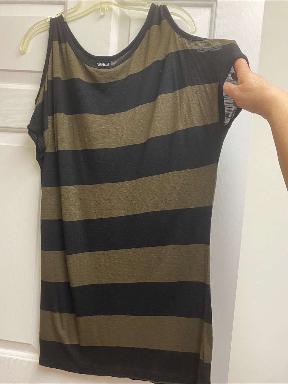 Allen B. By Allen Schwartz Olive & Black Wide-Stripe Tunic Tee - size medium